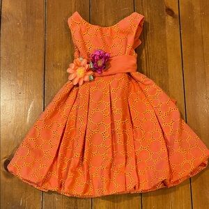 🧡Sweet Heart Rose Orange Eyelet Sleeveless Tulip Hem Dress Girls 2T EUC